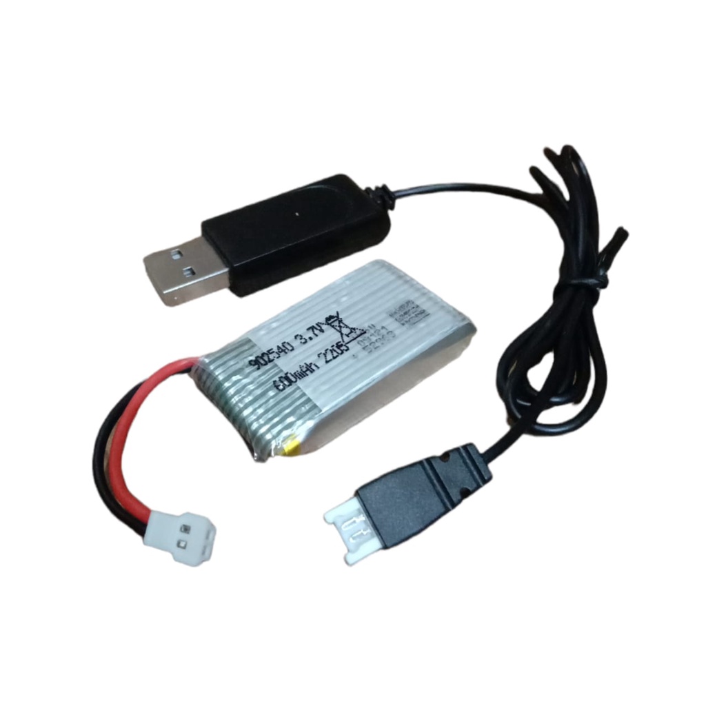 Paket Kabel USB + Baterai Mainan Anak DRONE LIPO 600mAh 3,7V Konektor JST LOSI