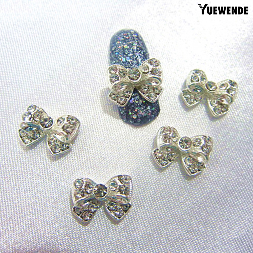 [Yue] 10Pcs Nail Sticker Bow Shape Cubic Zirconia Inlaid Alloy Women Shiny Nail Tips Jewelry for Natural Nail