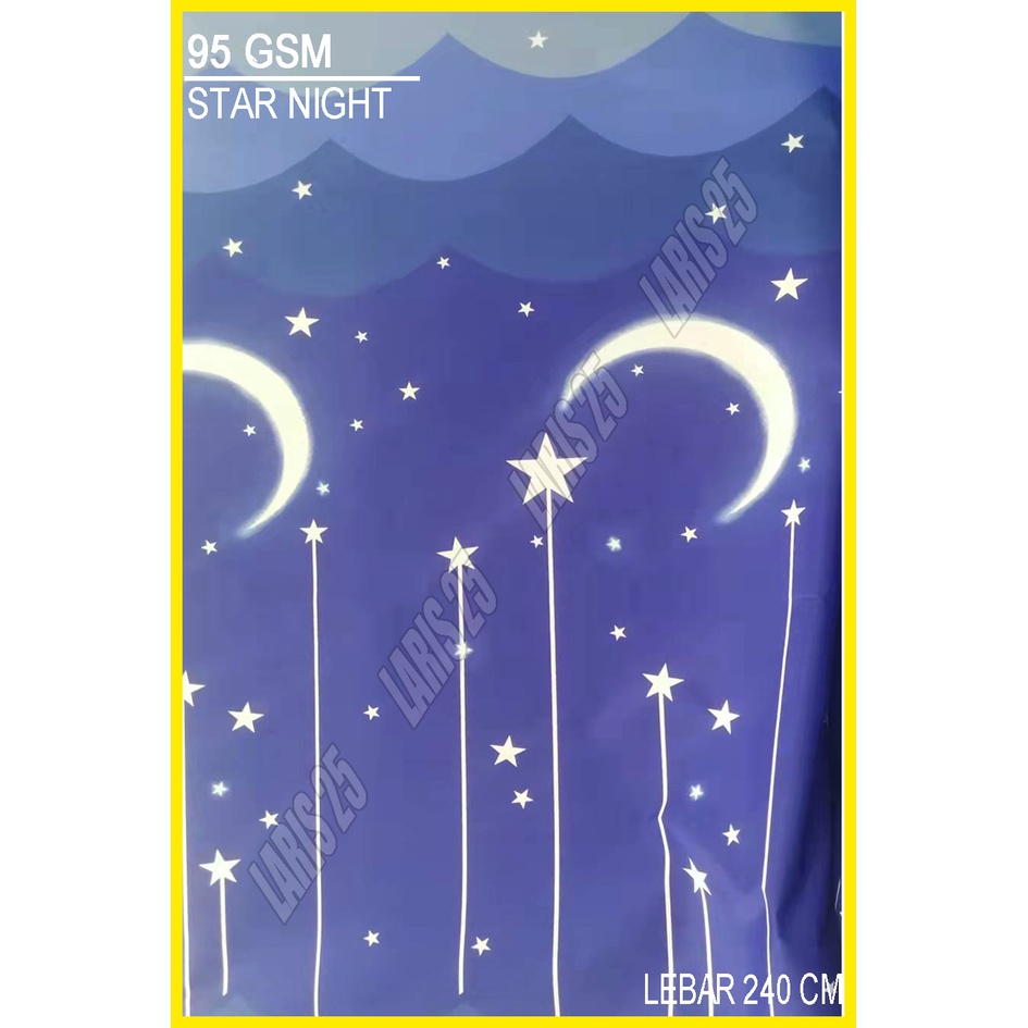 TERMURAH BAHAN KAIN MOTIF STAR NIGHT TERLARIS KATUN MIKROTEX UTK SPREI GORDEN BEDCOVER PER 0,5M DAN 1M