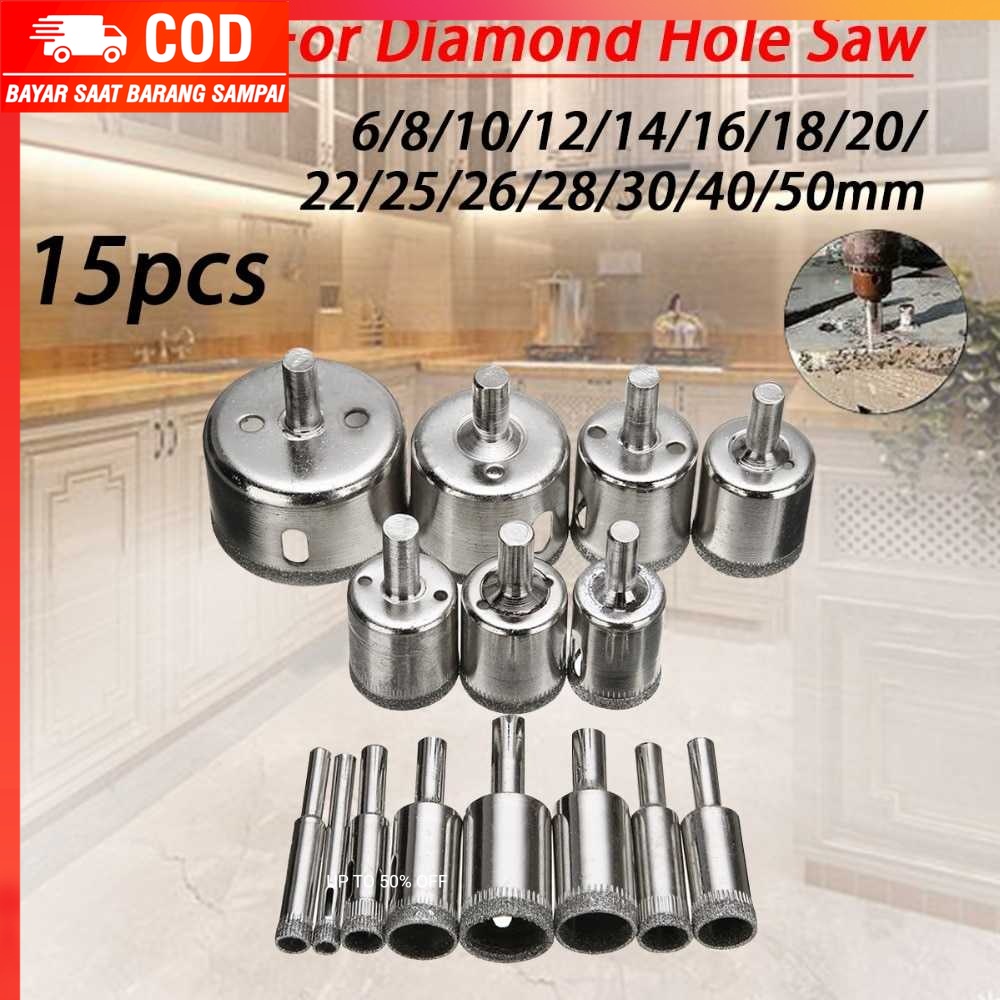 (100% BARANG ORI) Taffware Mata Bor Diamond Coated Hole Drill Bit 6mm-50mm 15PCS GJ0105