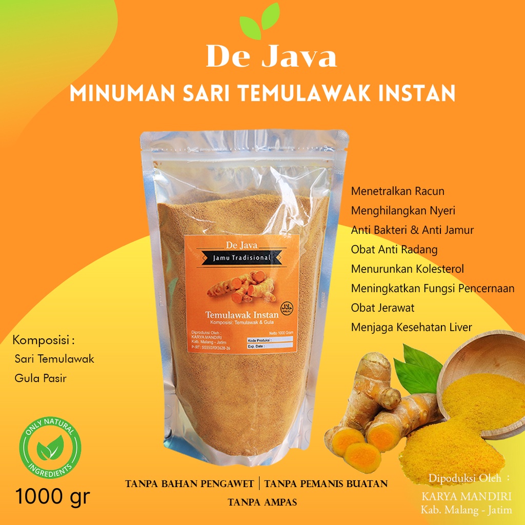 

Minuman Sari Temulawak Instan Dejava Temulawak Bubuk Minuman Jamu Tradisional Tanpa Ampas 1000 gram / 1kg