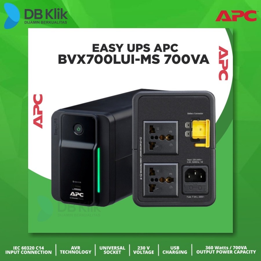 UPS APC Easy BVX700LUI-MS 700VA 360Watt USB Charging - APC BVX700VA...