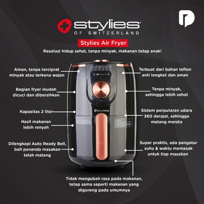 Stylies Air Fryer Alat Masak Dapur Penggorengan Bahan Teflon