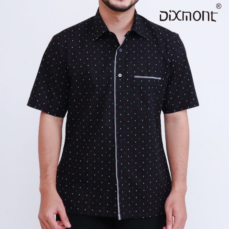 Dixmont Kemeja Pria Basic Formal Motif Lengan Pendek Hem MS 03121