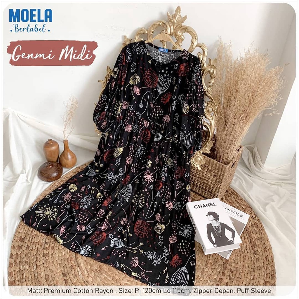 Genmi Midi Dress Rayon Viscouse Motif Terbaru