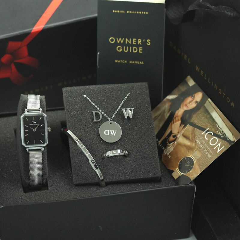 DW JAM WANITA ANALOG SET FREE  BOX KALUNG GELANG CINCIN ANTING BUKU DW DAN PAPER BAG