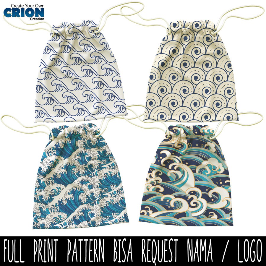 Full Print Pouch Serut Modern Wave Pattern Bisa Request Tulisan