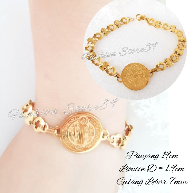 Gelang Rosario Rantai Motif Impor Fashion Wanita dan Pria Titanium Antikarat Bunda Maria Benediktus gelang rohani