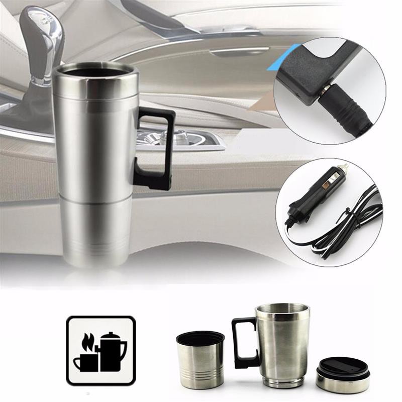 Stainless Steel Car Mug Charger / Hangat & Panas Portable Gelas Mobil / Gelas Pemanas Air eEektrik