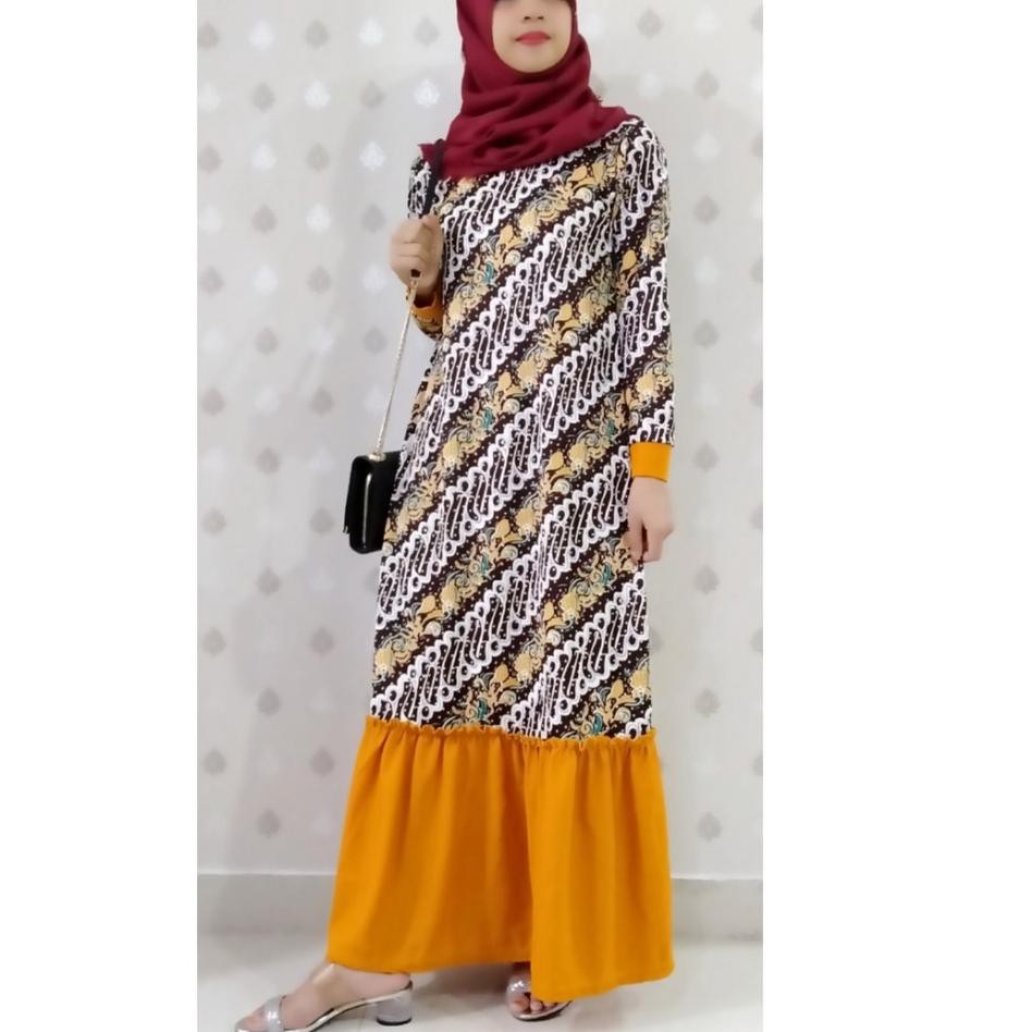 Terbaik-251  GAMIS BATIK REMPEL BAWAH CARLINA