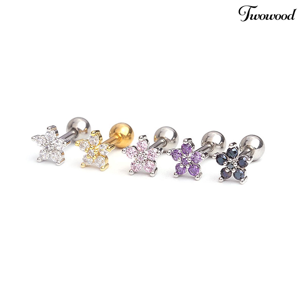 1 Pc Anting Stud Bentuk Bunga Bahan Stainless Steel Untuk Perhiasan