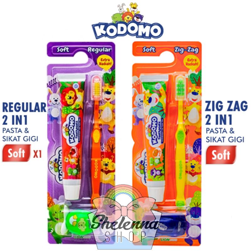 KODOMO Sikat Gigi anak Zigzag  Reguler 2 IN 1 +HADIAH