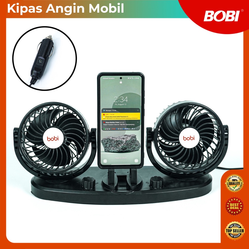 Kipas Angin Mobil Kode CF998 Double Pegangan Handphone Merk Bobi  / Fan Car Handphone Holder - Headed Fan Aksesoris Mobil Interior / Kipas Angin Mobil Termurah 12v dan 24v