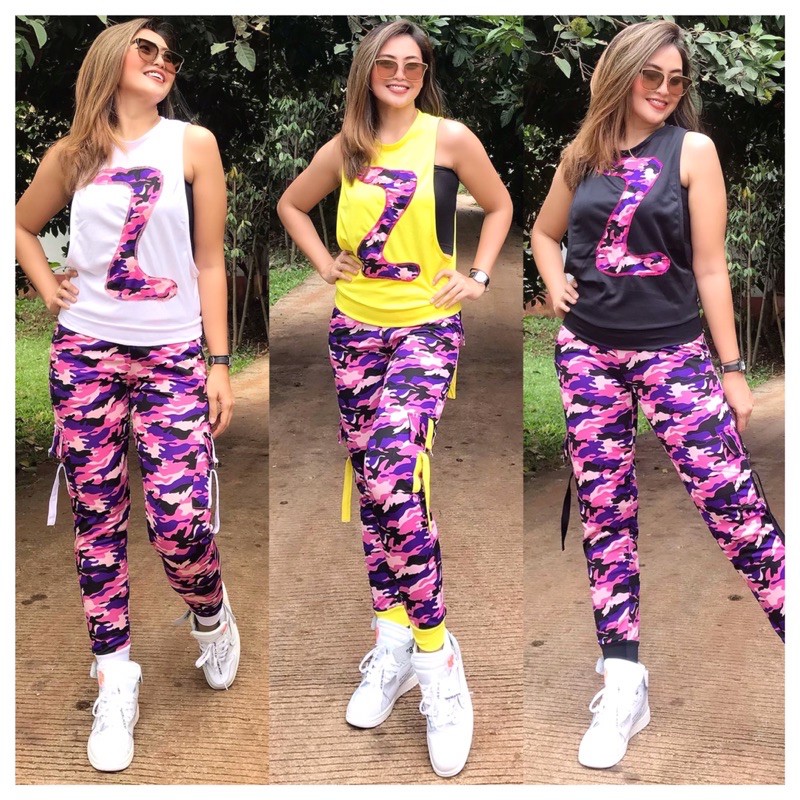 Setelan Baju senam Z Motif Army Pink Baju Olahraga Zumba Setelan Baju senam Z Motif Army Pink Baju Olahraga Zumba