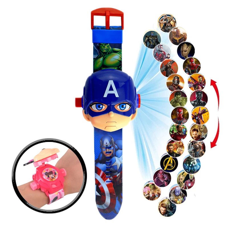 JAM TANGAN ANAK CAPTAIN AMERICA PROYEKTOR 24 GAMBAR JT1411 GROSIR MURAH