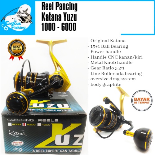 Reel Pancing Katana Yuzu 4000 (13+1Bearing) Power Handle Murah - Engkus Fishing