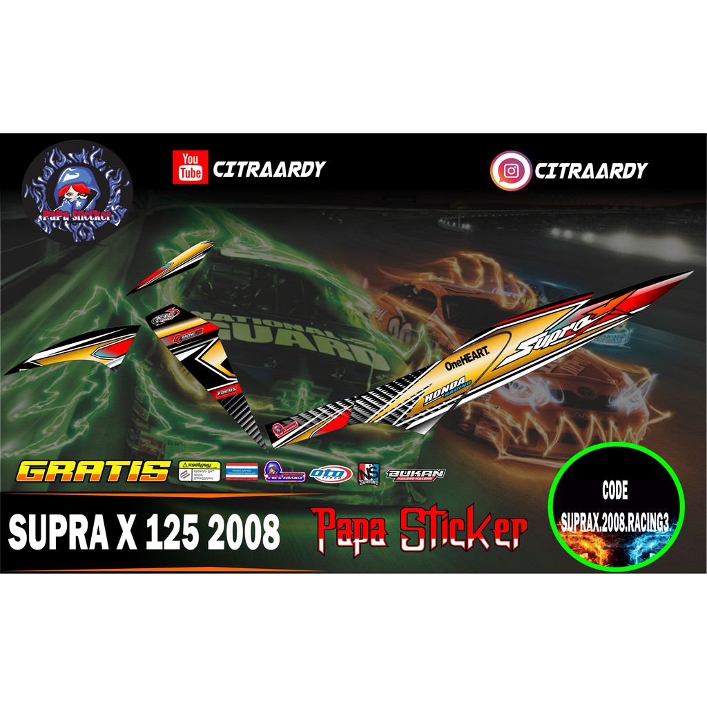 STRIPING VARIASI SUPRA X 125  - STIKER SUPRA X 125 STICKER SUPRA X 2008 RACING 03 GOLD