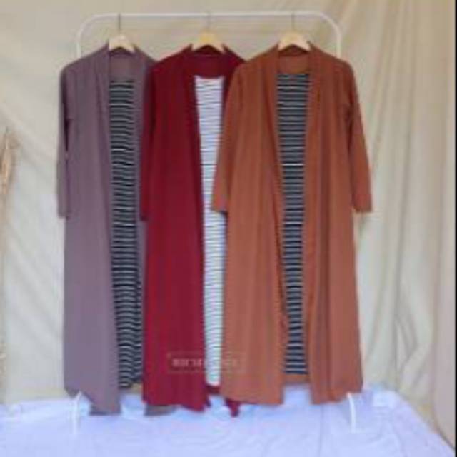 Maxi longcardi longcardy cardy stripe bahan Waffle Kombi inner salur fit L nyatu