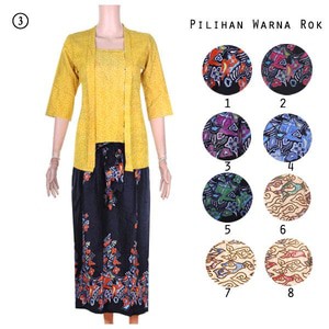 Setelan Kebaya Kutubaru Embos 3/4 Kuning + Bawahan (Rok)