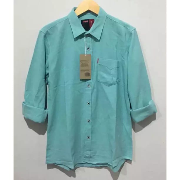 Terwuwu kemeja panjang pria cowok gatlemen cowok biru navy dongker polos formal kantor-Hijau Tosca