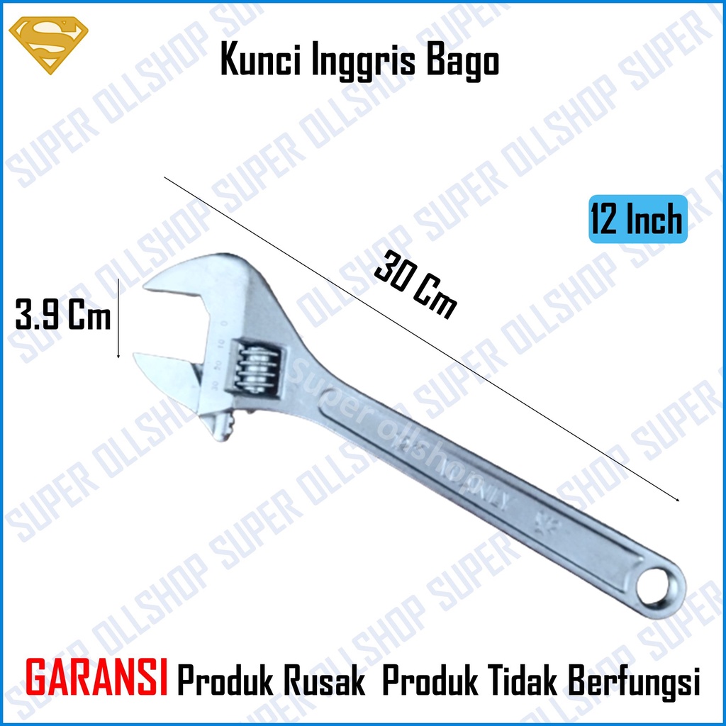 Kunci Bago Inggris Bako Baco Ingris Adjustable Wrench 12 Inch 300 Mm