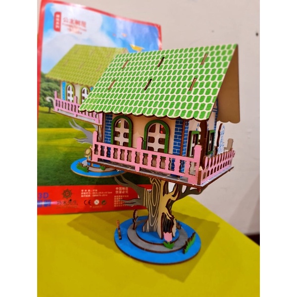 Puzzle 3D DIY bahan kayu model Princess Tree House mainan puzzle edukasi anak (kado dan pajangan)