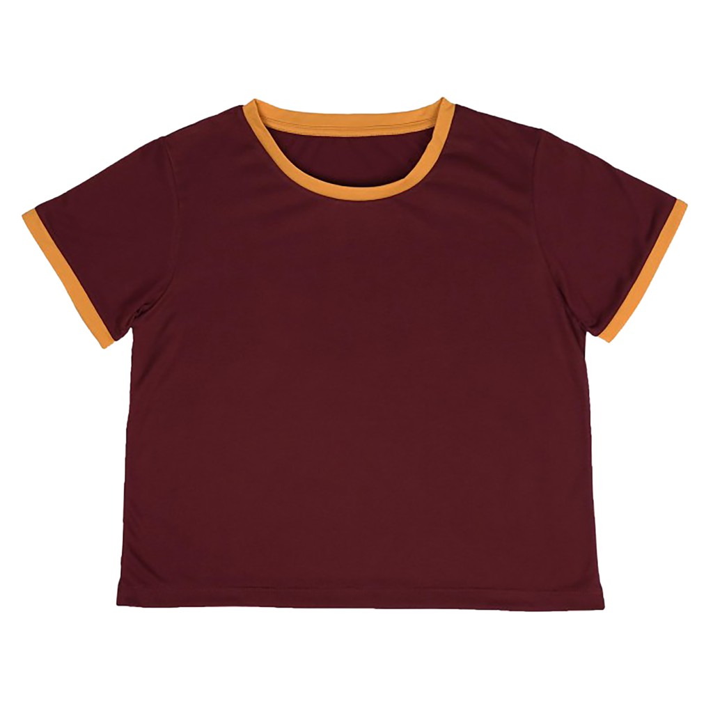 KAOS POLOS RINGER TEE | Maroon - Kuning | CROP TOP