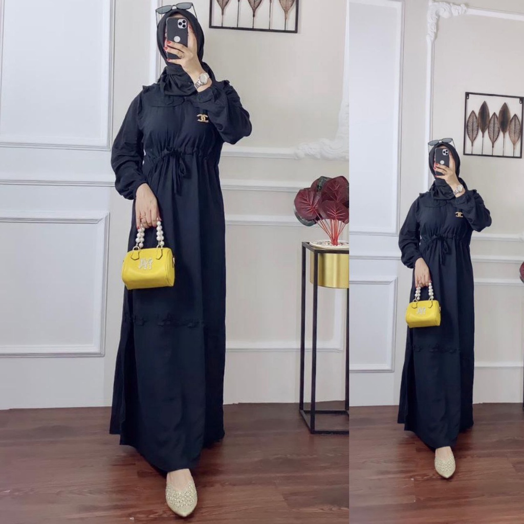 Midi Dress Rania Ruflle \ Resleting Depan Busui Frendly \ Baju Wanita Gamis Terbaru \ Rayon Super