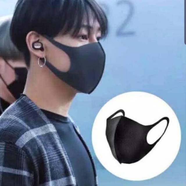  Masker  Kain  Model  Korea Warna Hitam Anti debu bakteri 