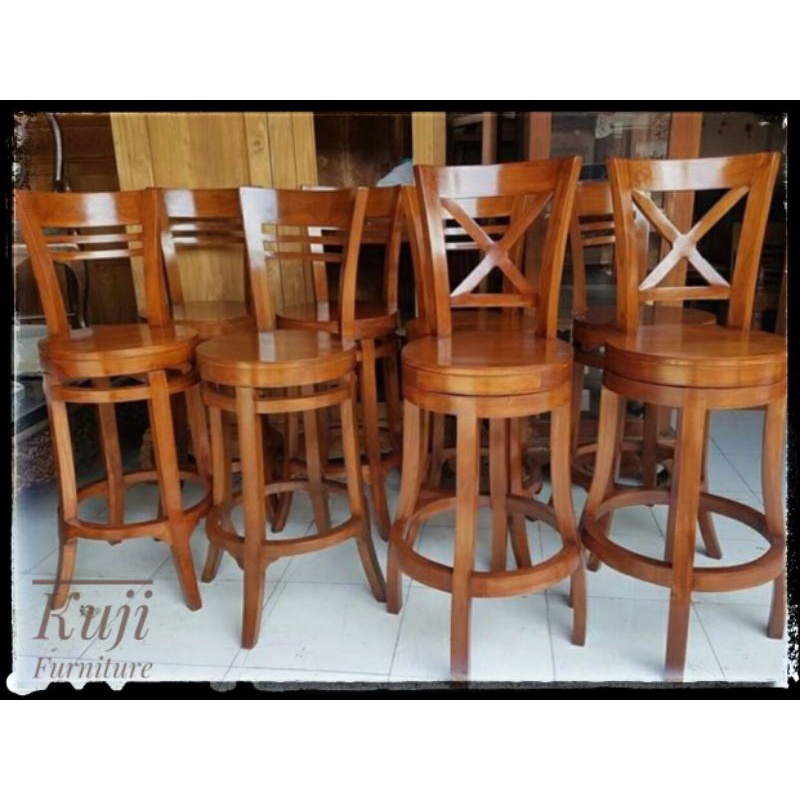 KURSI BAR BULAT KAYU JATI