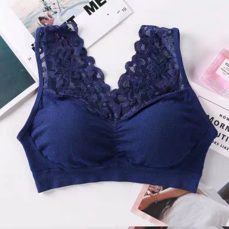 [ LINGERIE MASTER ] - (B-2) Bra BH Wanita Tanpa Kawat Bahan Halus Bralette Lingerie Elastis Sexy dengan Busa IMPORT High Quality-B-2 Navy