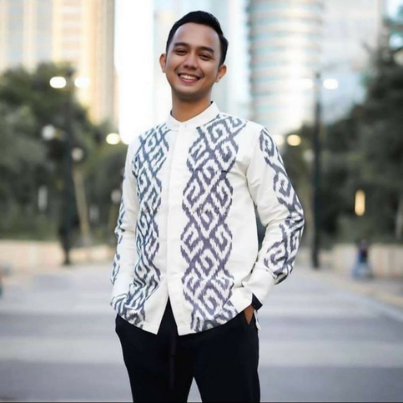 kemeja pria lengan panjang warna putih baju lebaran keren baju kemeja tenun - kemeja kantor