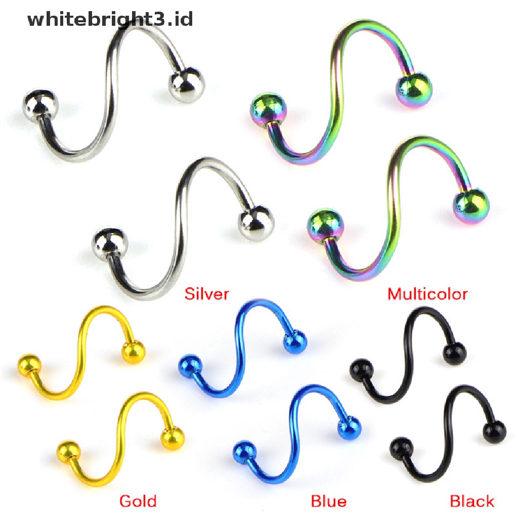 (whitebright3.id) Anting Tindik Telinga / Hidung / Bibir Bentuk Spiral Bahan Stainless Steel Gaya Punk