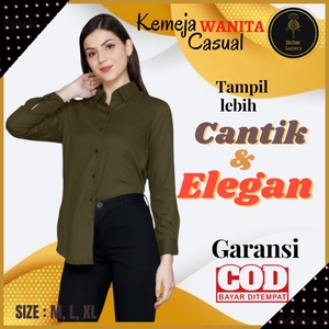 Baju Wanita Kekinian Kemeja Wanita Casual Blouse Wanita Lengan Panjang Polos Terbaru 2021 SS08-1