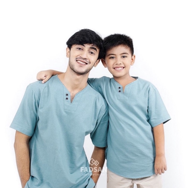 Koko Ayah Dan Anak Laki Couple Kekinian Lengan Pendek Terbaru Mono Series Warna Turqoise FADSAN