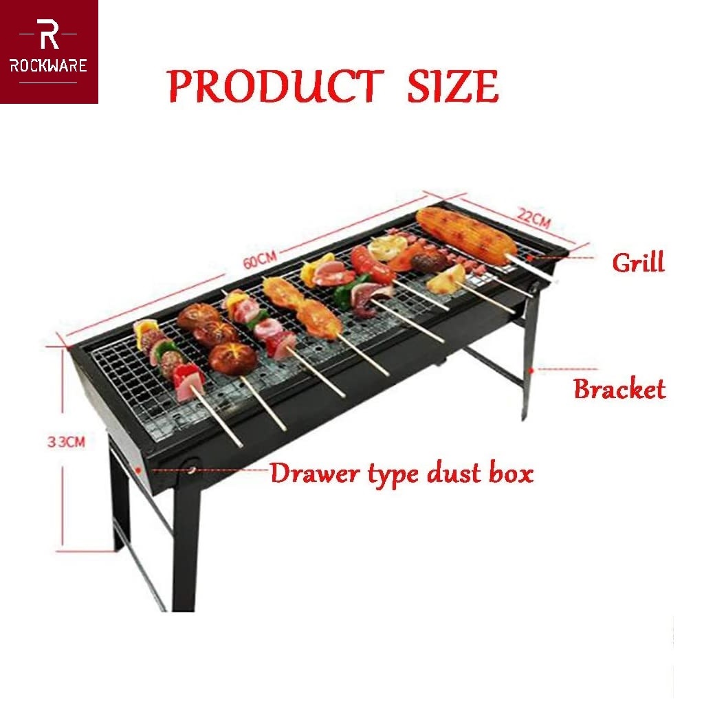 Long Portable BBQ Grill - Alat Panggang Barbecue Portabel FREE SET TUSUKAN - Panjang 60 cm - Kaki Bisa Dilipat