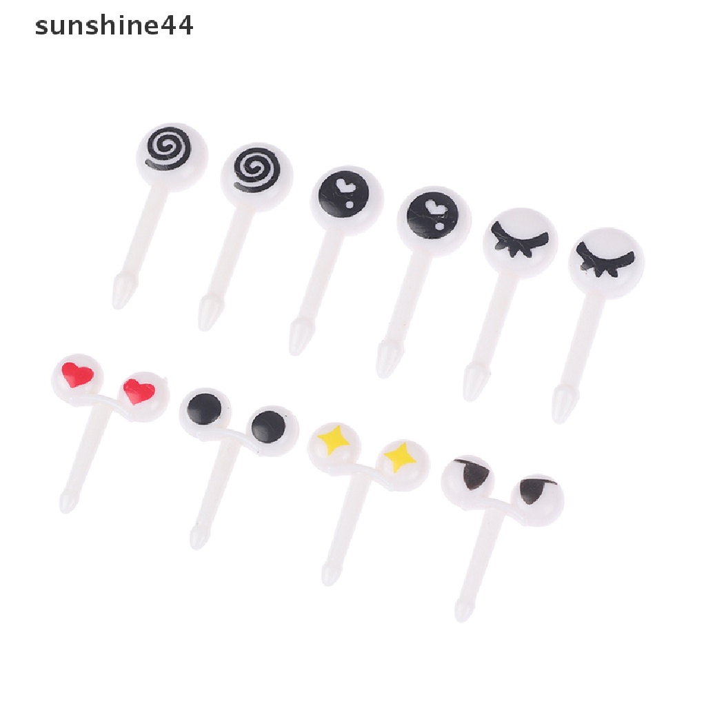 Sunshine 10PCs / Lot Tusuk Gigi Buah Mini Bahan Plastik Bentuk Mata Lucu