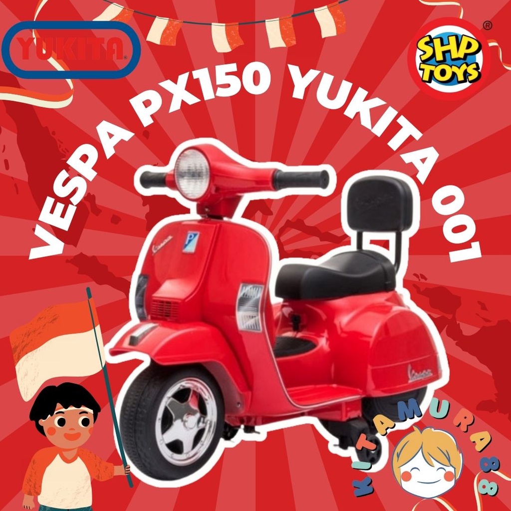 TERBARU!!! Mainan Maenan Anak Motor Motoran Aki VESPA VIRAL PX150 - YUKITA 001