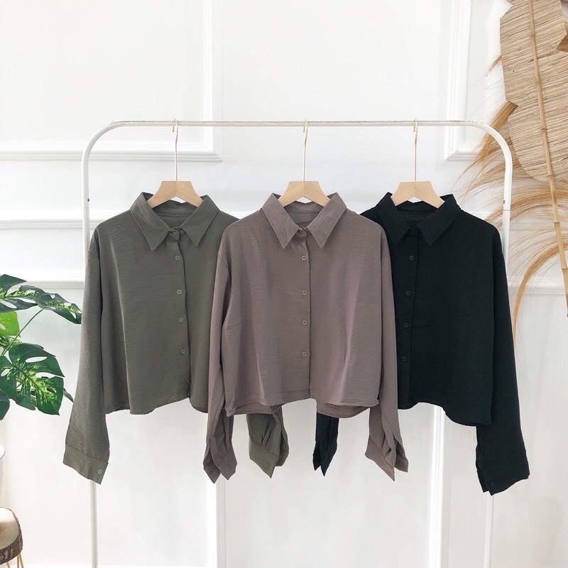 KEMEJA CROP WANITA POLOS / KEISYA CROP LENGAN PANJANG / HANIN CROP / BICCA CROP CRINKLE WANITA