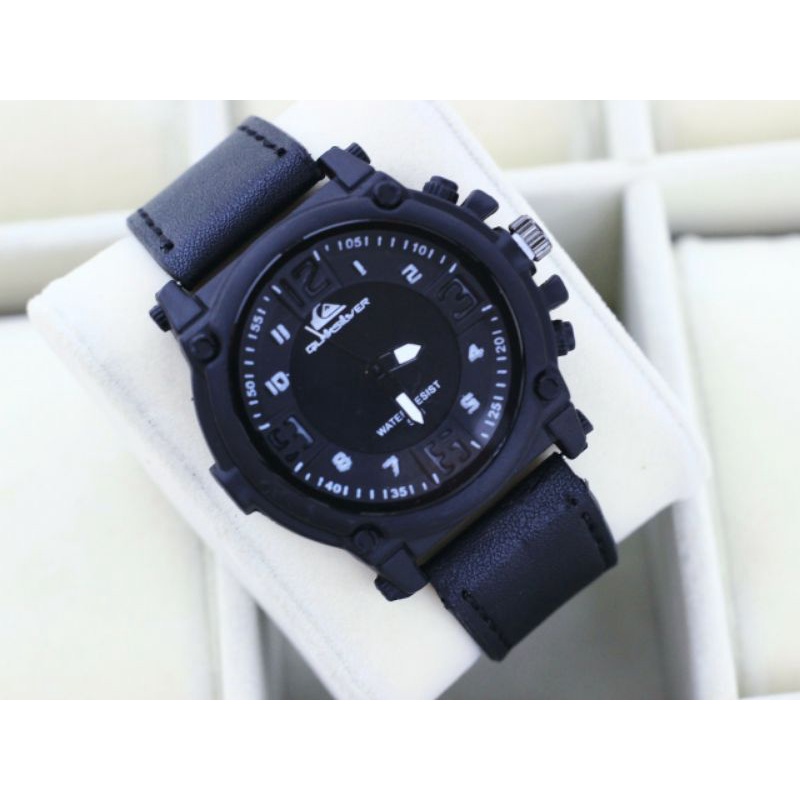 jam tangan pria Murah QUIKSILVER Tali Kulit Hitam Elegan Polos Analog