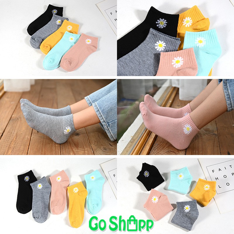 Kaos Kaki Pendek Wanita Import Motif Bunga Krisan - Kaos Kaki Wanita Ankle Dewasa Import [KK02]