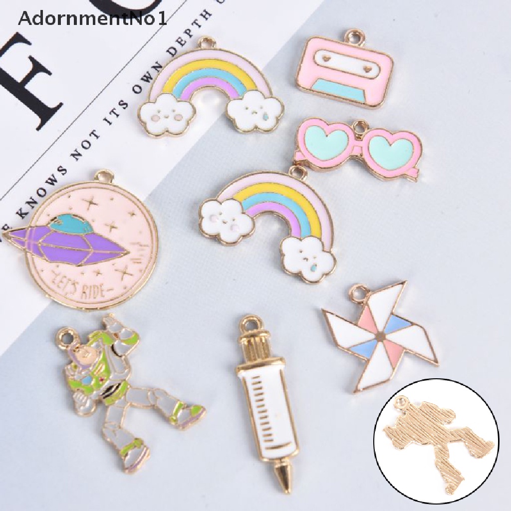 (AdornmentNo1) 10pcs / Set Liontin Enamel Bentuk Kincir Angin Warna Pelangi Bahan Alloy Untuk DIY Perhiasan Charms