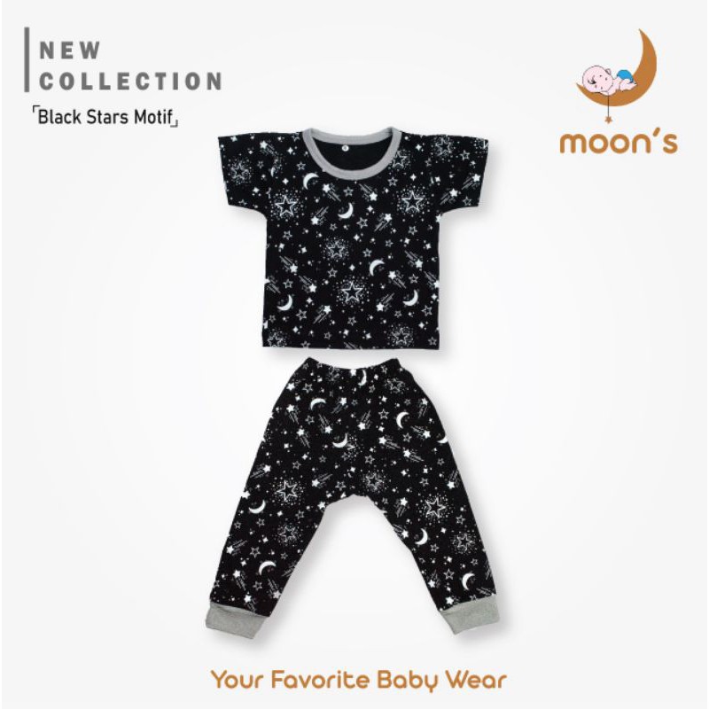 SML Moons Baju Bayi Stelan Panjang Pendek kutung PREMIUM MOONS ,Pakaian Bayi SML, Baju bayi murah