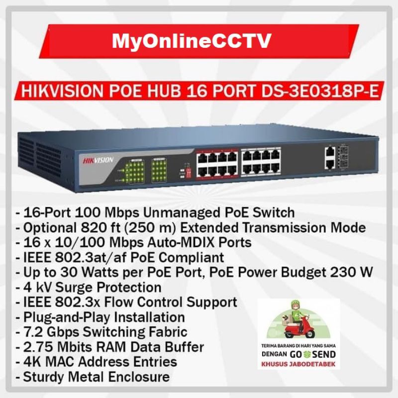 Hikvision DS-3E0318P-E POE Switch Hub Resmi Garansi Hikvision