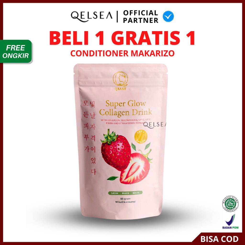 [ AGEN RESMI ] QBAST QELSEA Super Glow Collagen Drink Strawberry - Minuman Kolagen Whitening Booster Original BPOM