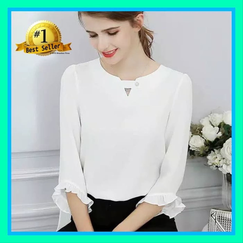 Unik BAJU ATASAN WANITA TERBARU BLOUSE TANGAN TIGA PER EMPAT GAYA KOREA Limited