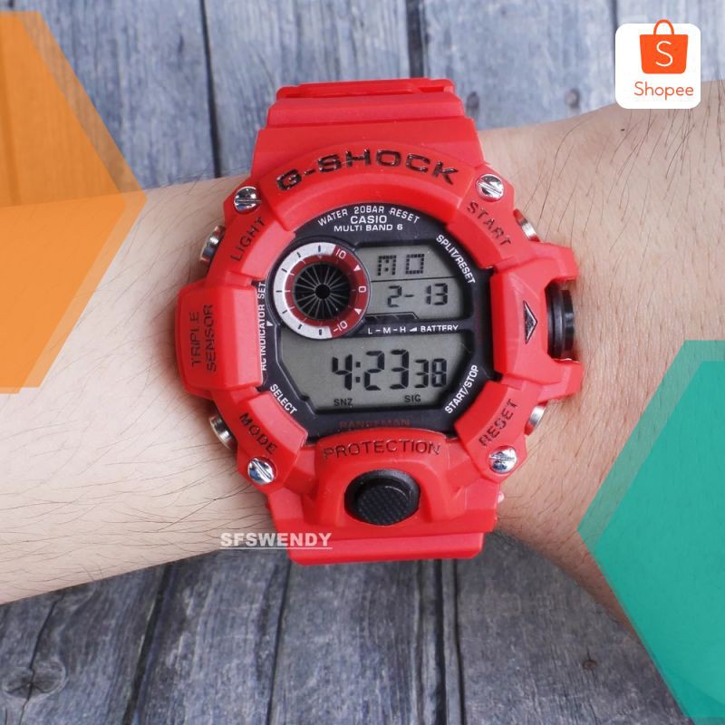 Promo CUCI GUDANG ... Jam tangan G Shock rangeman GW-9400 Tali merah red army digital anti air