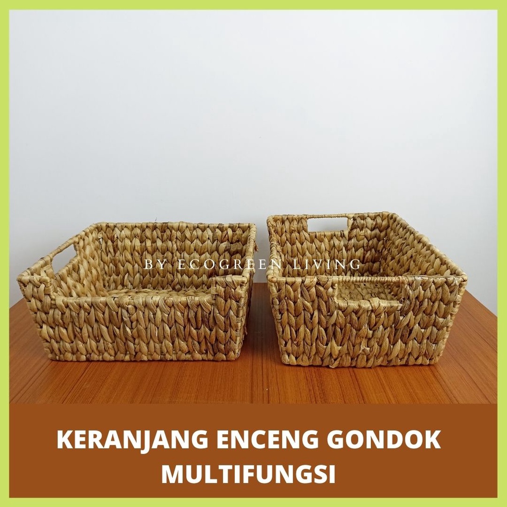 BW- 001 Storage Baskets, Hand-Woven Open-Front Bins with Handles Waterhyacinth