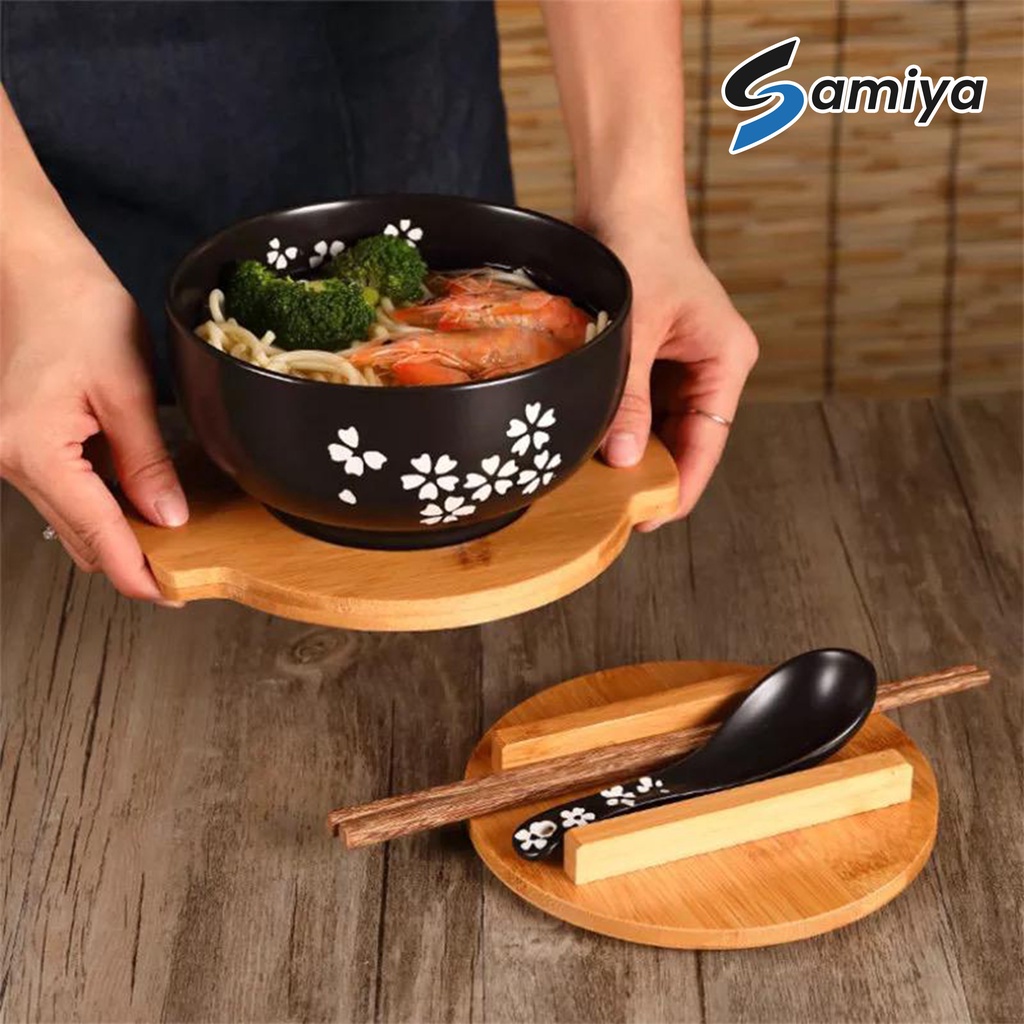 japanese ramen bowl set / mangkok mie  bakmi free sendok sumpit tutup kayu / korean soup bowl noodle