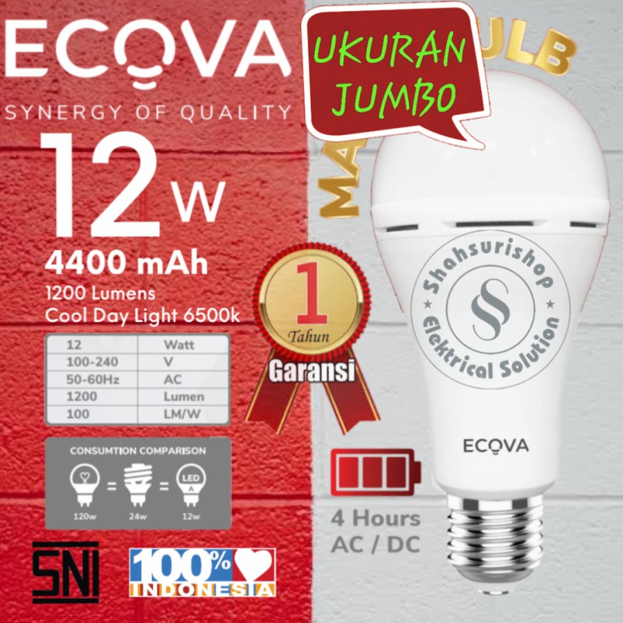 ECOVA MAGIC BULB 12W 12 WATT EMERGENCY LAMP LAMPU CAS BERGARANSI